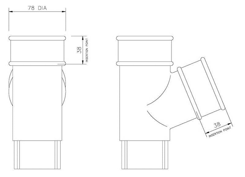 68mm Round Downpipe 112.5° Branch pvcbuildingproducts.co.uk